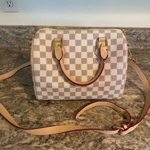 Checked Mini Satchel Handbag in Light Beige and Cream